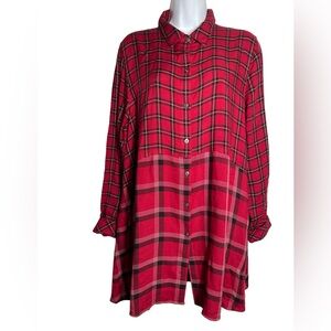 J Jill size large red checkered plaid 100% rayon long tunic top shirt ❤️❤️